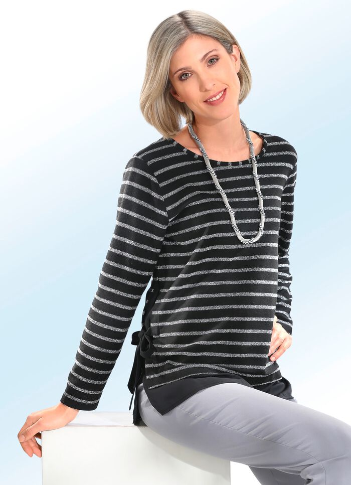 Shirt mit seitlichen Chiffon-Einsatz mit Bindeband 