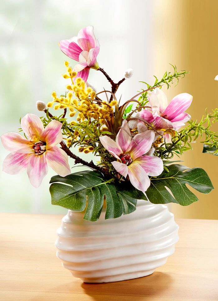 Magnolien-Arrangement in Keramiktopf WEISS