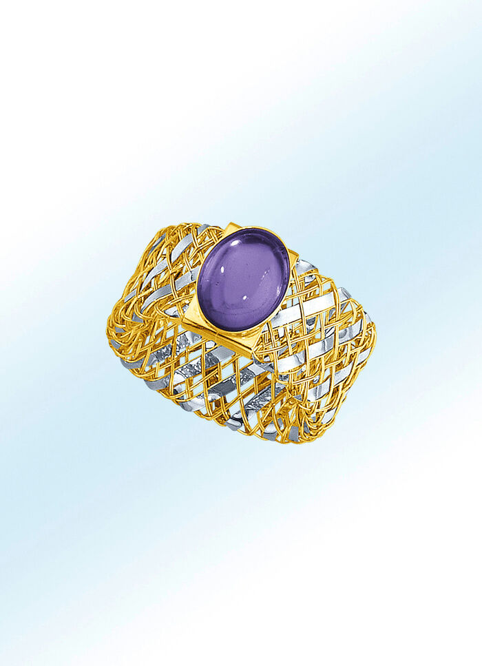 Damenring in Bicolor mit echt Amethyst 