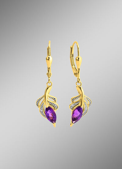 Edle Ohrringe mit Amethyst und 4 Diamanten 
