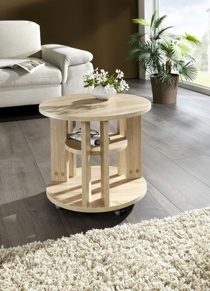 Couchtisch mit 2 Ablagefl&auml;chen und 4 Rollen 