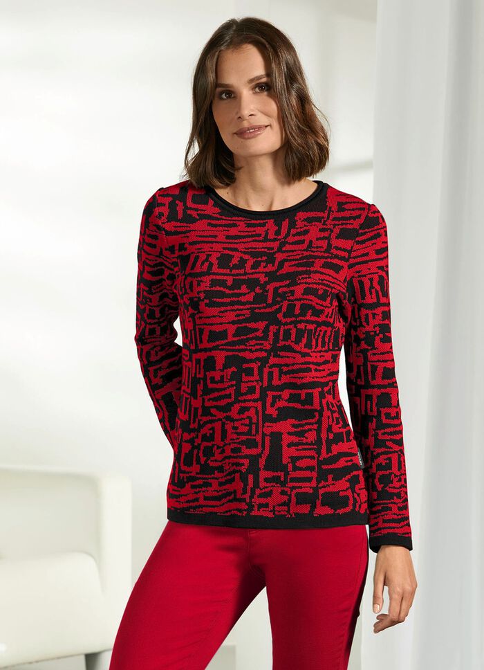 Pullover in modischem Jacquard-Dessin ROT-SCHWARZ
