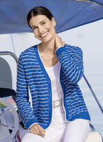 Strickjacke mit feinen Ringeln und Ajourrauten AZURBLAU-WEISS