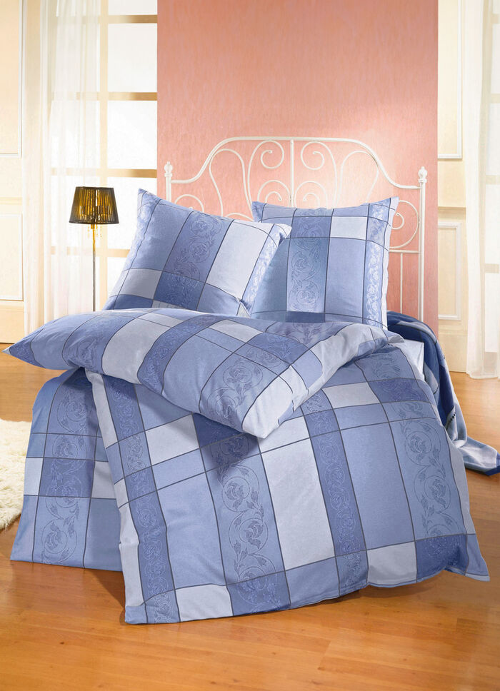 Bettwäsche-Garnitur in 2 hochwertigen, bügelleichten Qualitäten BLAU