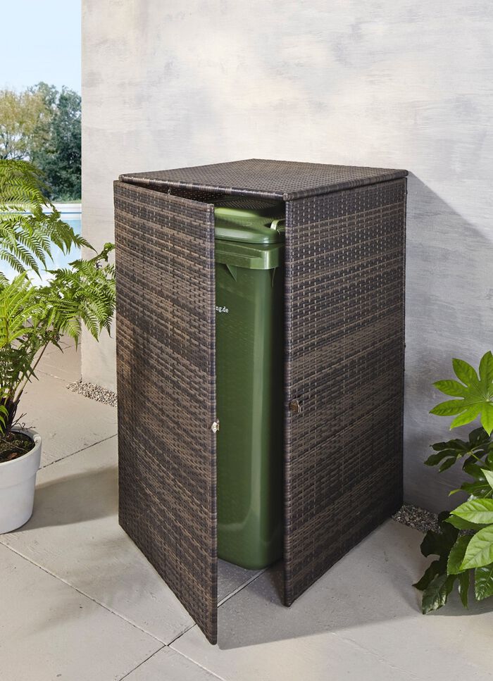 Mülltonnenschrank aus witterungsbeständigem Kunststoffgeflecht BRAUN