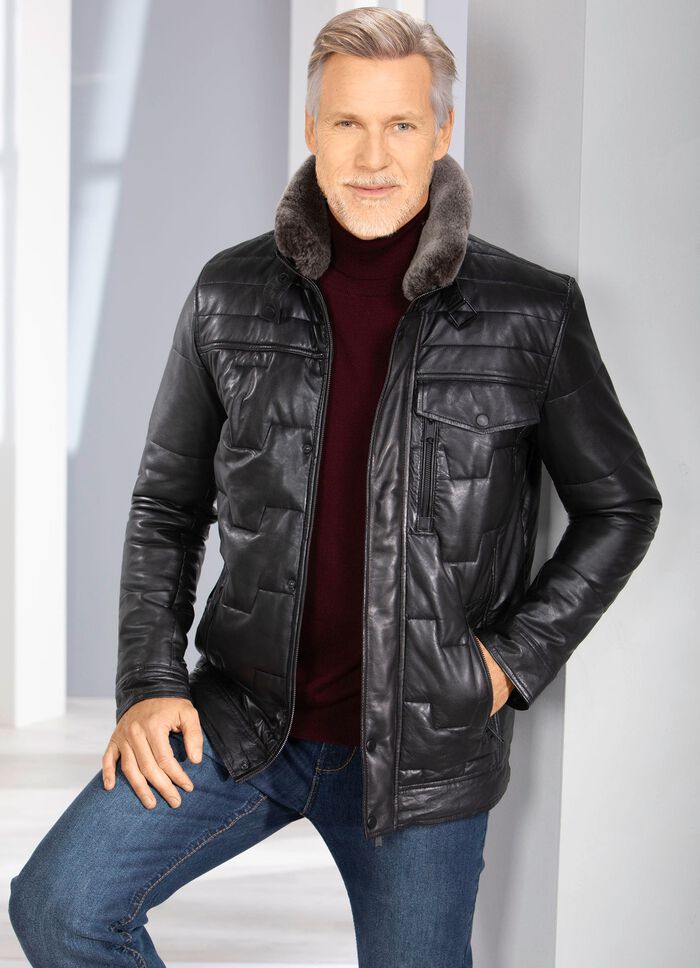 Lederkurzjacke mit Webpelzbesatz 