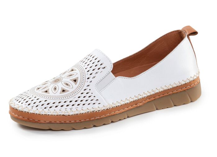 Gemini, sommerliche Damen-Slipper, Weite G, mit herausnehmbarem Fussbett WEISS