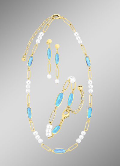 Schmuckset, 3-teilig, aus Messing mit Kristallsteinen 