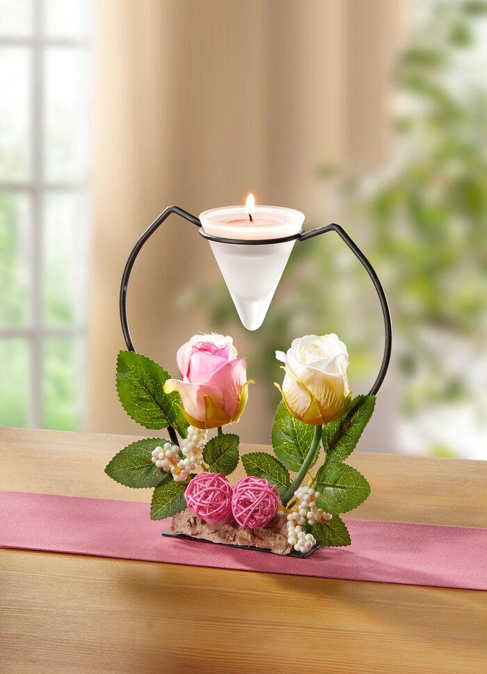 Teelichthalter mit Rosenbl&uuml;ten 