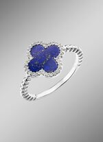 Kleeblatt-Damenring mit echt Lapislazuli und synth. Zirkonia 