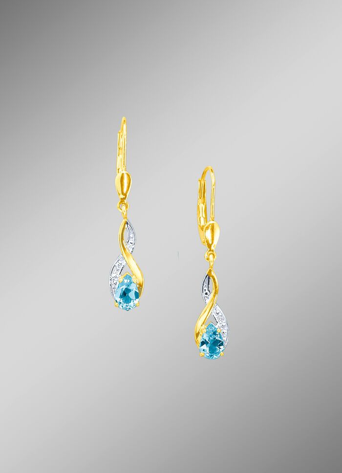 Ohrringe mit  Brillanten und echt Blautopas 
