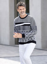 Gemusterter Rundhalspullover in 2 Farben SCHWARZ-WEISS