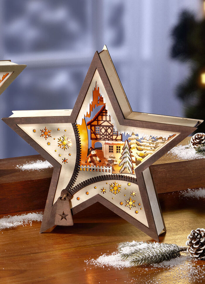 Beleuchtete Holzdekoration NATUR-BRAUN