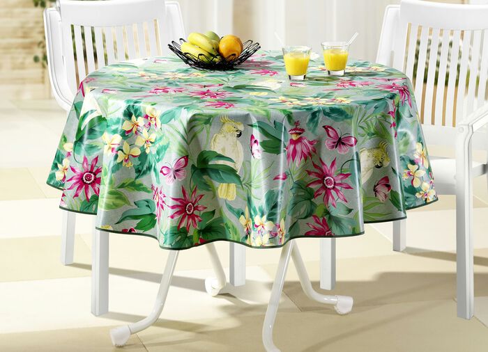 Wachstischtuch mit farblich abgestimmtem Schrägband BUNT