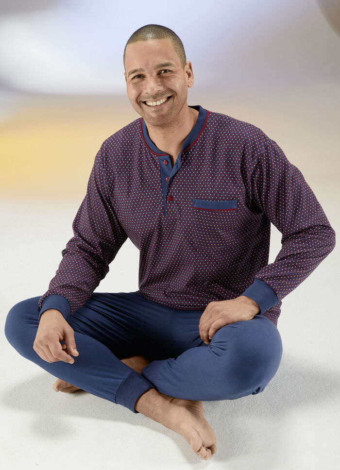 Pyjama mit Knopfleiste, Brusttasche, Arm- und Beinb&uuml;ndchen 