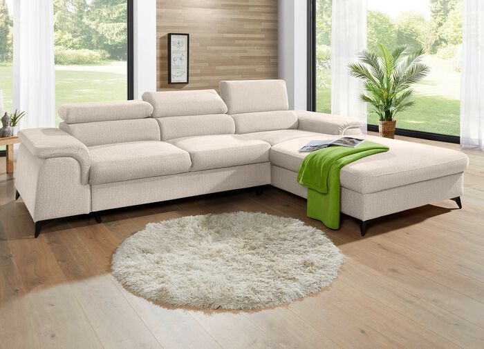 Polsterecke mit Bettfunktion und verstellbaren Kopfst&uuml;tzen CREME