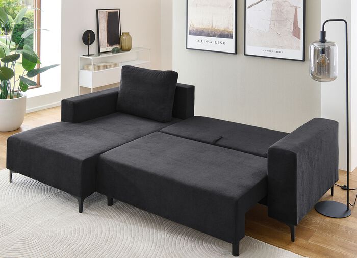 Polsterecke mit Bettfunktion und Bettkasten ANTHRAZIT