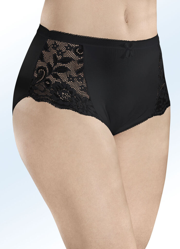 Laurina Viererpack Slips mit elastischen Spitzeneinsätzen 
