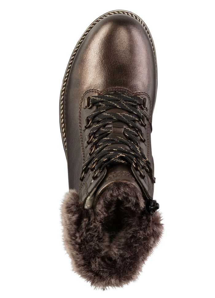 Remonte Schnür-Stiefelette mit Plüschkragen DUNKELBRONZE