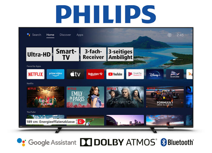 Detailreicher 4K-Ultra-HD Smart-Ambilight-LED-Fernseher 