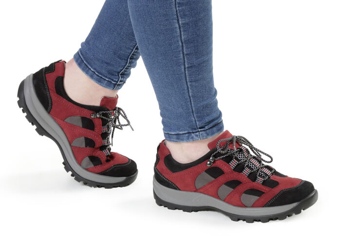 Waldläufer, sportliche Damen-Schnürschuhe, Weite H, mit herausnehmbarem Fussbett GRANATROT-SCHWARZ-GRAU