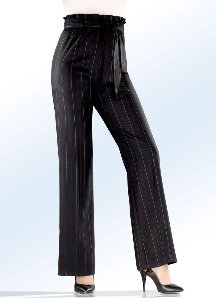 Nadelstreifen-Hose im aktuellen Paperbag-Style SCHWARZ-ROT-GRAU