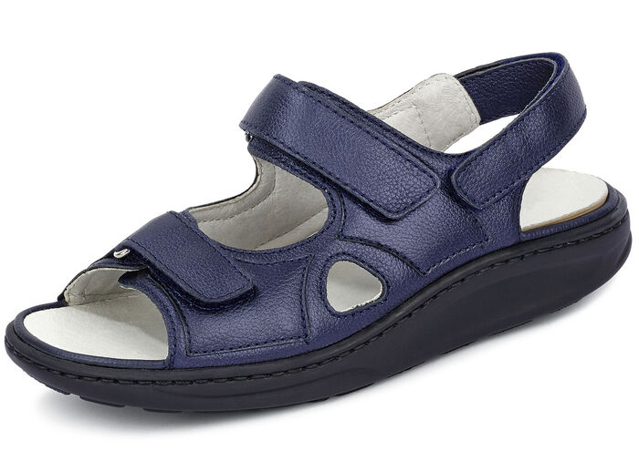 Waldläufer, bequeme Damen-Sandalen, Weite H, mit herausnehmbarem Fussbett STAHLBLAU
