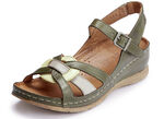 Gemini, klassische Damen-Sandalen, Weite G, mit Gummizug KHAKI-BUNT