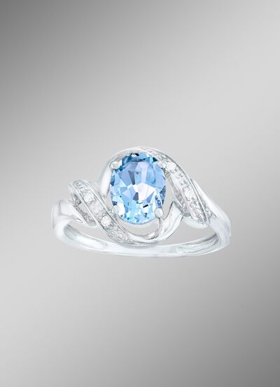 Moderner Damenring mit Blautopas und echt Weisstopas 