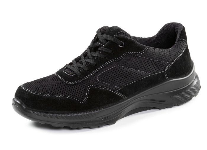 Schn&uuml;rschuh aus Veloursleder und Textilmaterial SCHWARZ