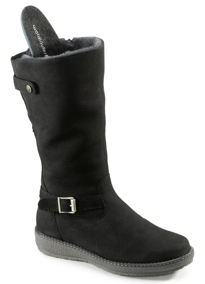 Waldl&auml;ufer, gef&uuml;tterte Damen-Stiefel, Winterschuhe, Weite H, mit Lammfell SCHWARZ