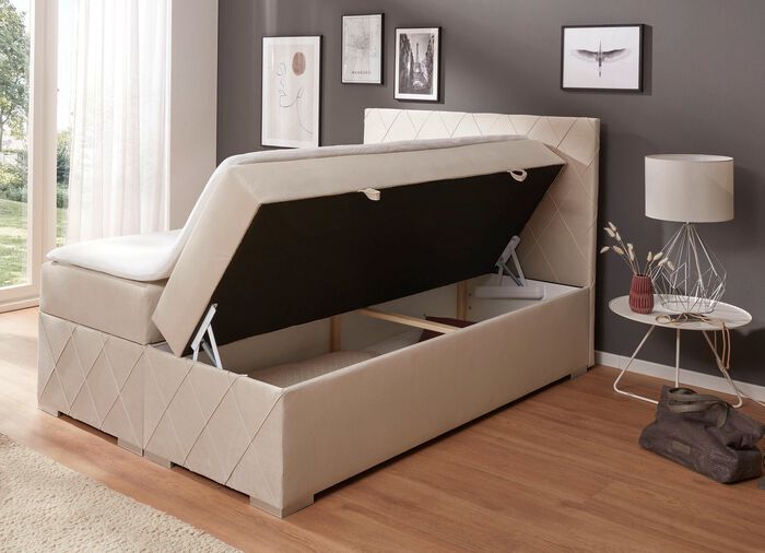 Boxspringbett mit Topper und Bettkasten CREME