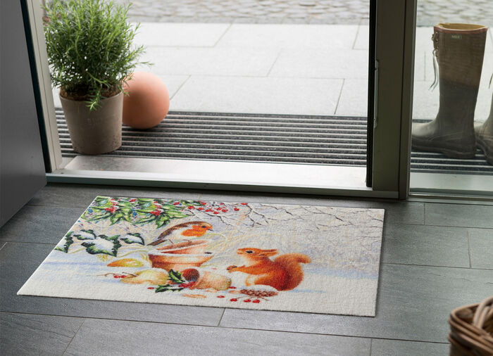 Fussmatte Eichhörnchen mit Vogel 