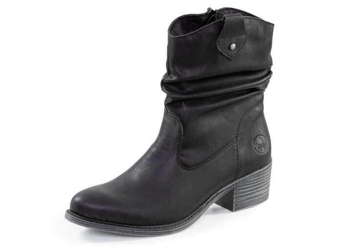 Rieker Western-Stiefelette aus weichem Synthetikmaterial mit Raffung SCHWARZ