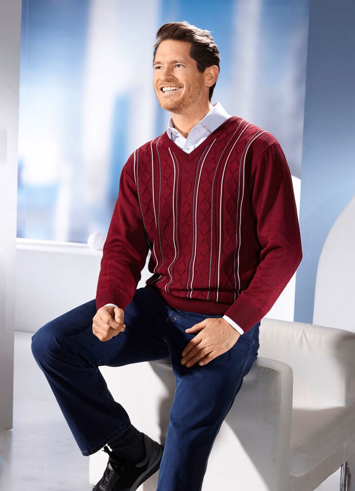 V-Pullover mit Strukturdessin in 3 Farben 