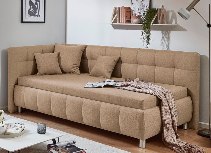 Studioliege mit Kissen und Bettkasten BEIGE