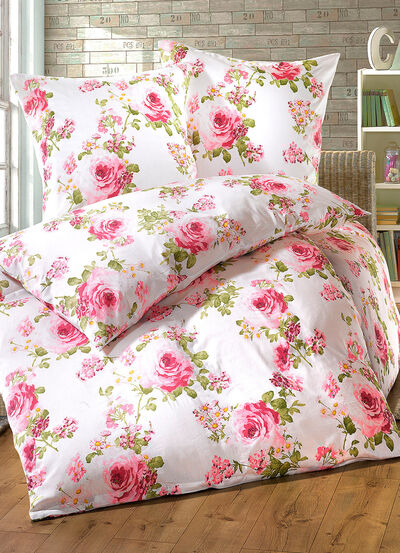 Bettwäsche-Garnitur mit Rosen-Dessin 