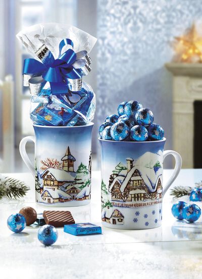 Tassen Winterlandschaft, 2er-Set, mit s&uuml;sser F&uuml;llung 