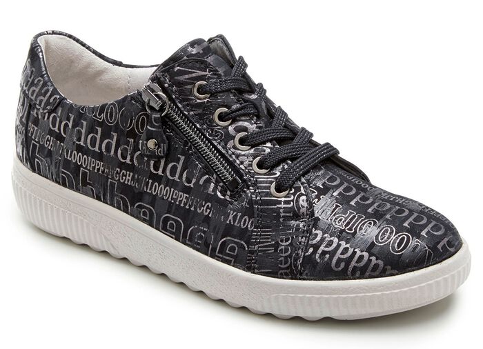 Waldl&auml;ufer Schn&uuml;rschuh aus gl&auml;nzend bedrucktem Nubukleder SCHWARZ-BRONZE