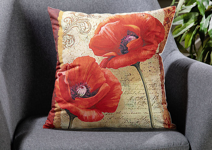 Kissenbezug mit Mohnblumen-Motiven 