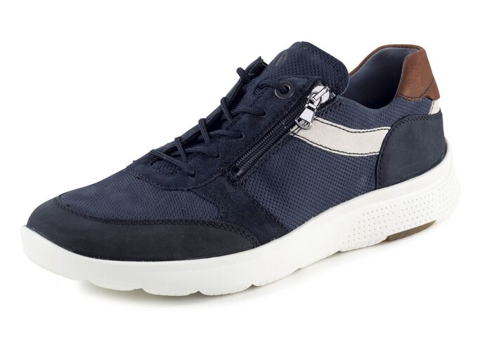 Waldl&auml;ufer Schn&uuml;rschuh aus Nubukleder mit Veloursleder-Bes&auml;tzen DUNKELBLAU-ECRU-BRAUN