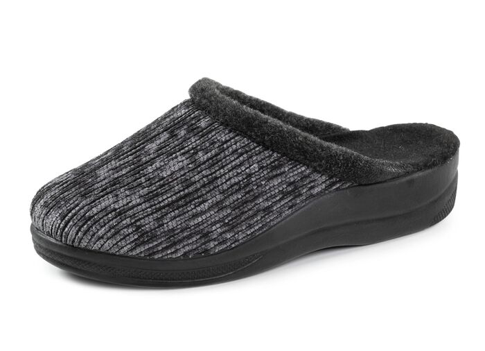 Laurina Pantoffel aus changierendem Cord-Material mit Filzbesatz GRAU