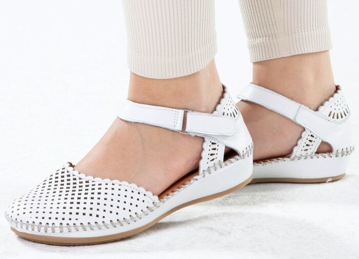 ELENA EDEN, sommerliche Damen-Sandalen, Weite G, aus Leder WEISS