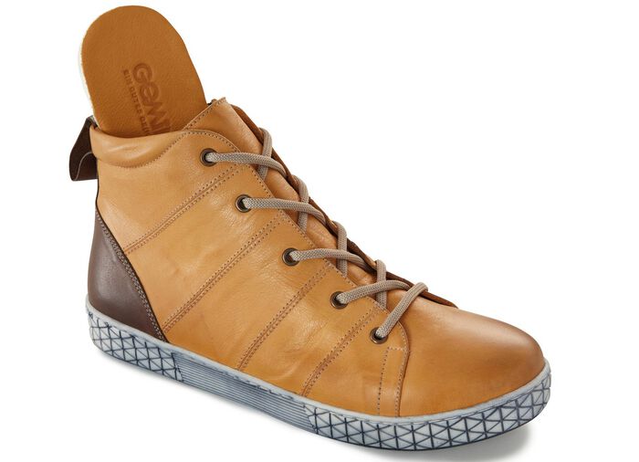 Gemini Schn&uuml;r-Stiefelette aus schattiertem Leder GELB-BRAUN