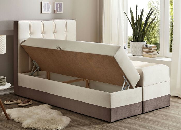Boxspringbett mit Topper und 2 Bettkästen BEIGE-BRAUN