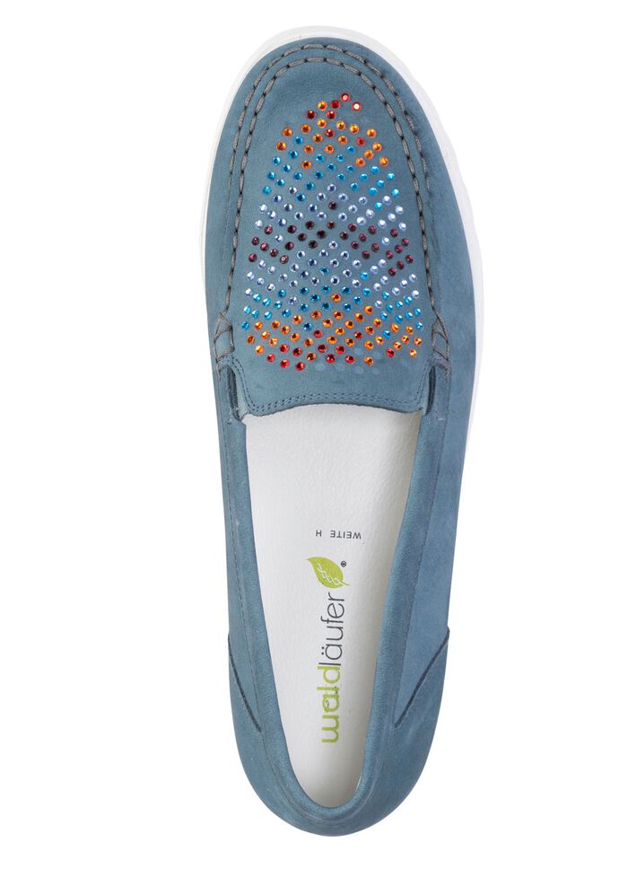 Waldl&auml;ufer Mokassin-Slipper mit bunten Glitzersteinchen besetzt 