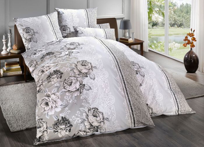 Bettw&auml;sche-Garnitur bezauberndem Rosendessin 