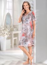 Knielanges Nachthemd mit Knopfleiste und kurzen &Auml;rmeln  