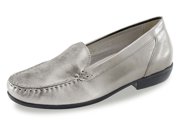 Waldl&auml;ufer Mokassin-Slipper aus edlem Leder MATTSILBER