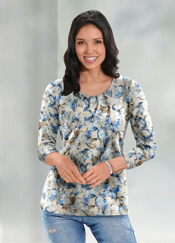 Pullover in Feinstrick BEIGE-BLAU-MULTICOLOR